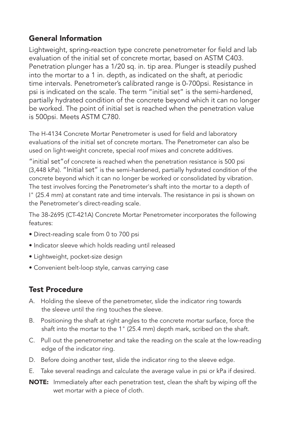 Humboldt H-4134 Concrete Pocket Penetrometer User Manual | Page 2 / 4