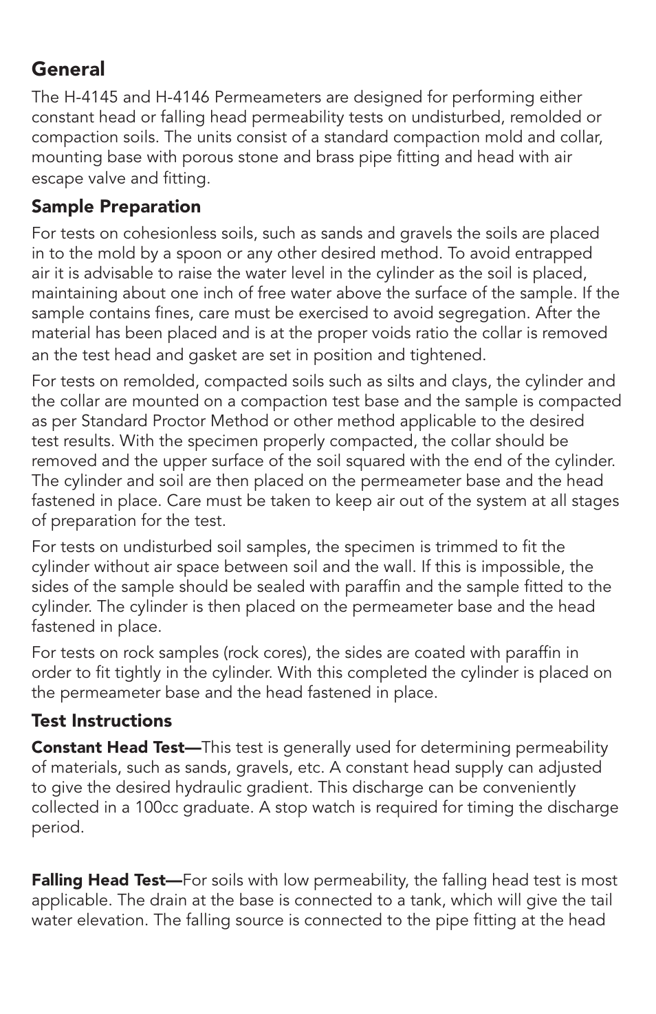 General | Humboldt H-4146 Compaction Permeameters User Manual | Page 3 / 8