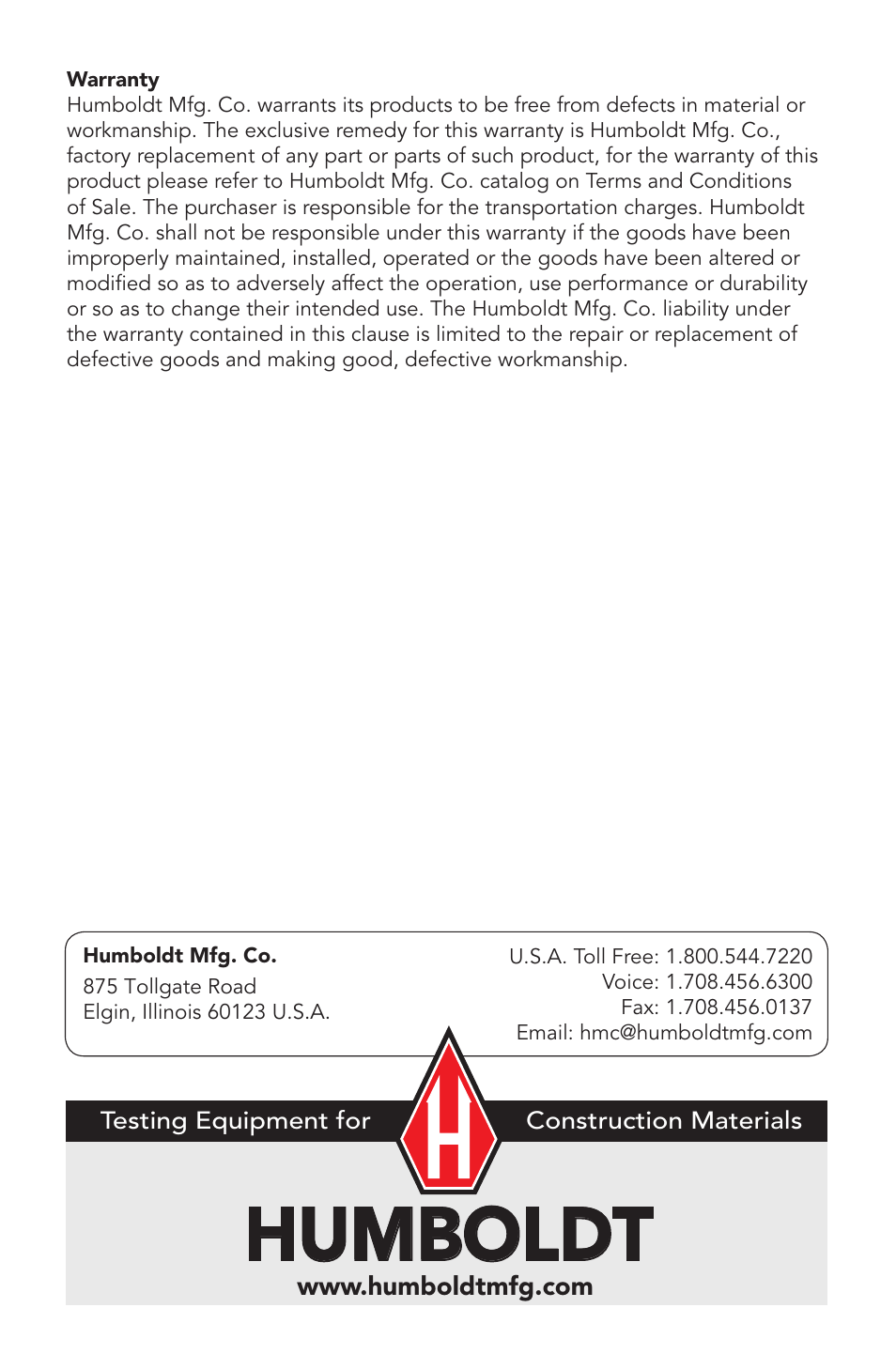 Humboldt | Humboldt H-4199 Soil Grinder User Manual | Page 4 / 4