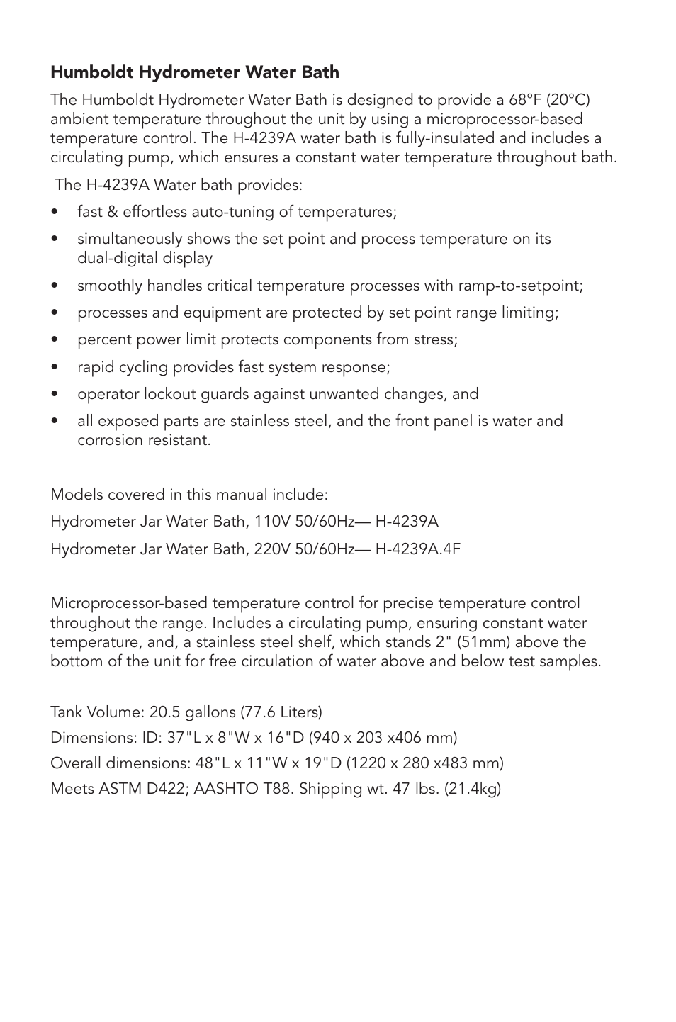 Humboldt H-4239A Hydrometer Waterbath User Manual | Page 3 / 8