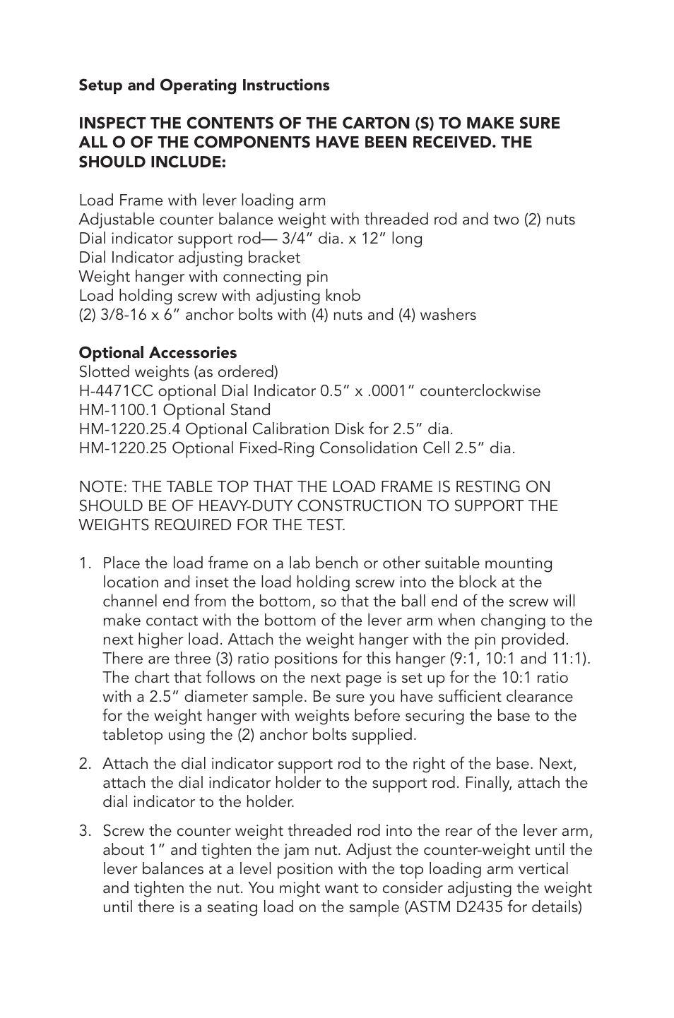 Humboldt HM-1100A Dead-Weight Consolidation Load Frame User Manual | Page 3 / 8