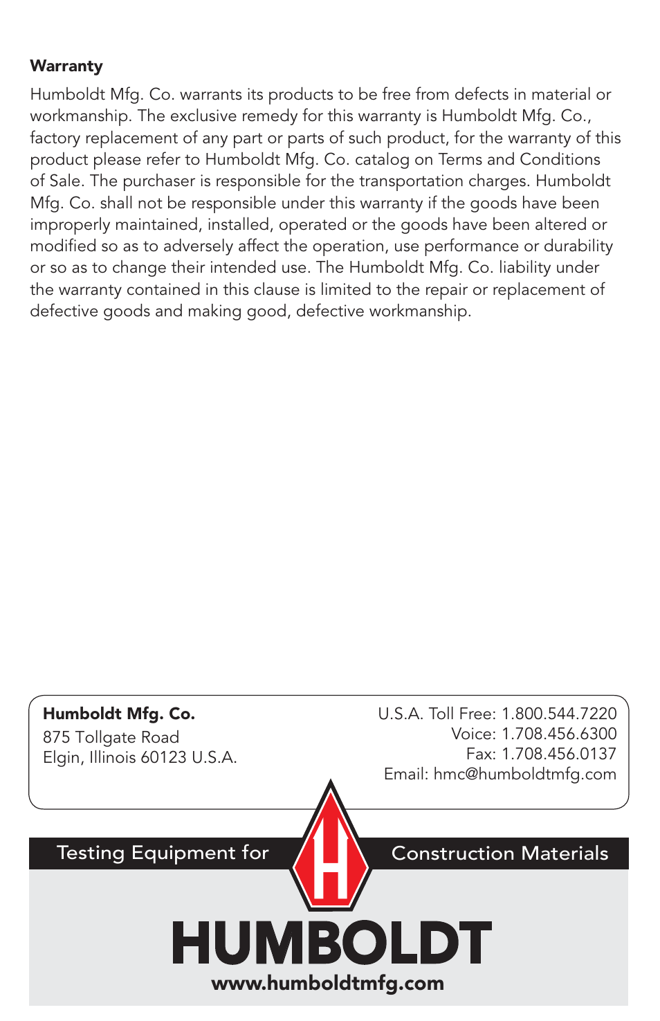 Humboldt | Humboldt HM-2415 Soil Volume Change Meter (PVC) User Manual | Page 12 / 12