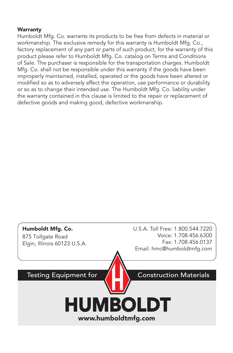 Humboldt | Humboldt HM-2800 Multi-Speed Load Frame User Manual | Page 12 / 12