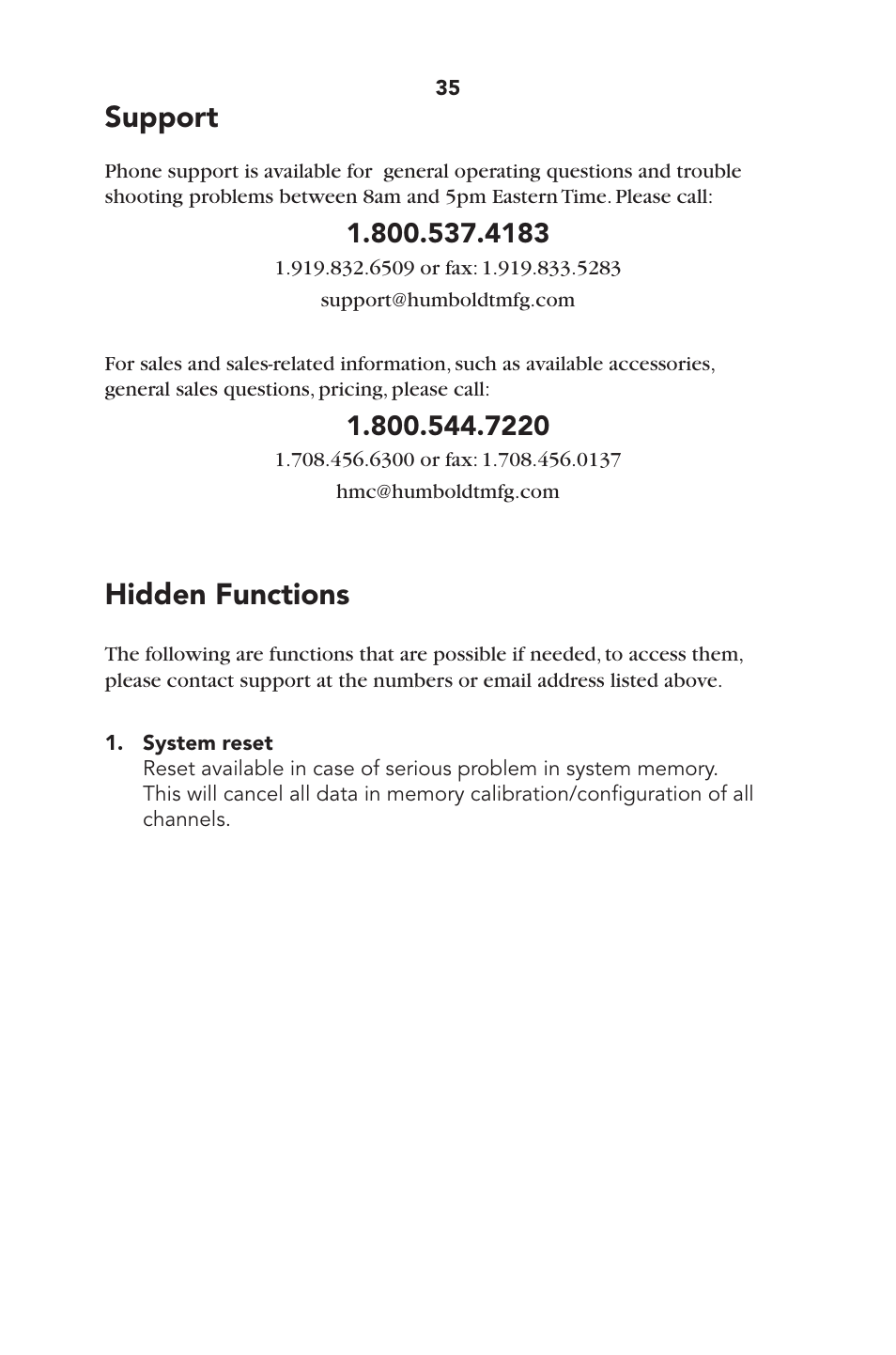 Support, Hidden functions | Humboldt HM-3000.3F Digital MasterLoader User Manual | Page 38 / 40