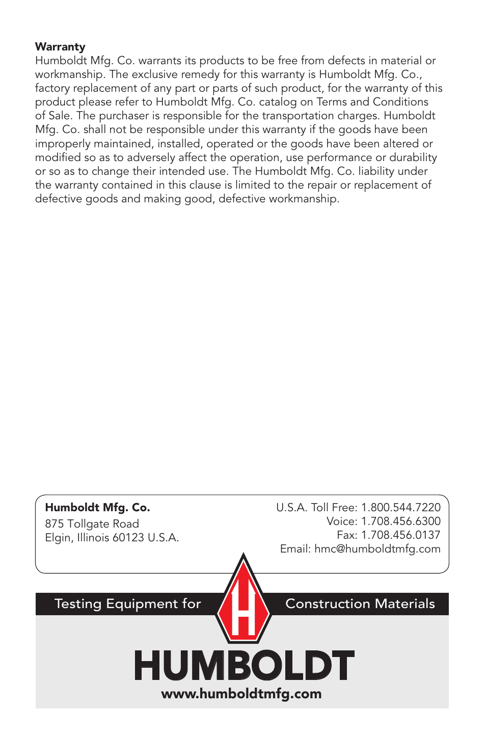 Humboldt | Humboldt HM-4187H De-Airing Tank User Manual | Page 8 / 8