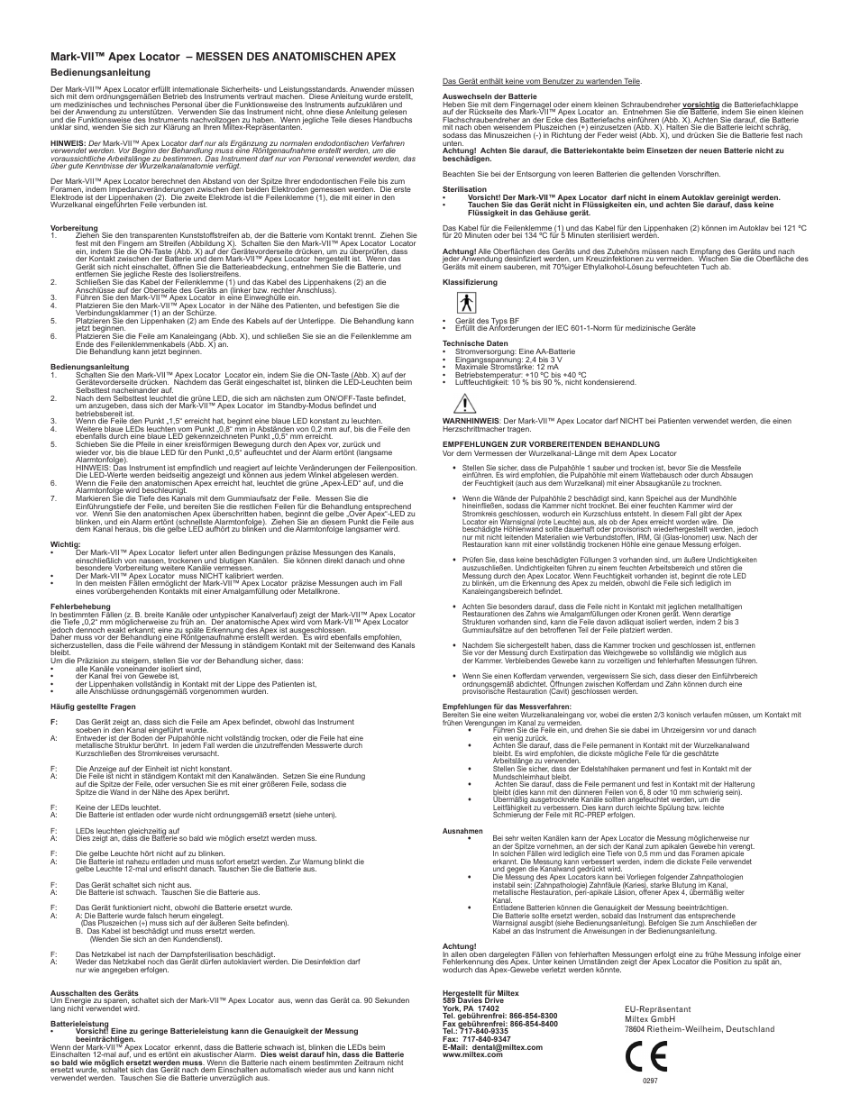 Integra LifeSciences Apex Locator, Mark-VII(TM) User Manual | Page 3 / 6