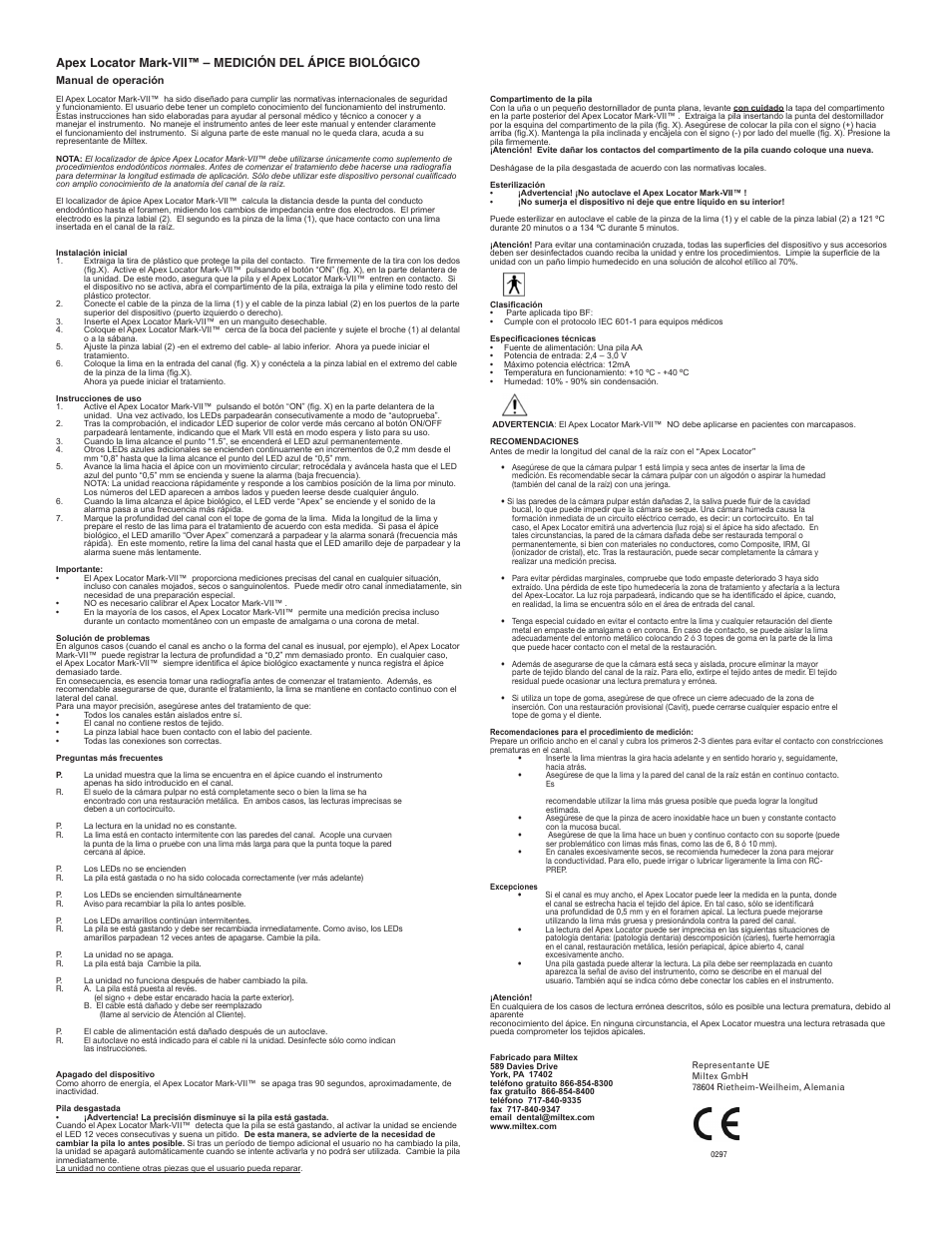 Integra LifeSciences Apex Locator, Mark-VII(TM) User Manual | Page 4 / 6