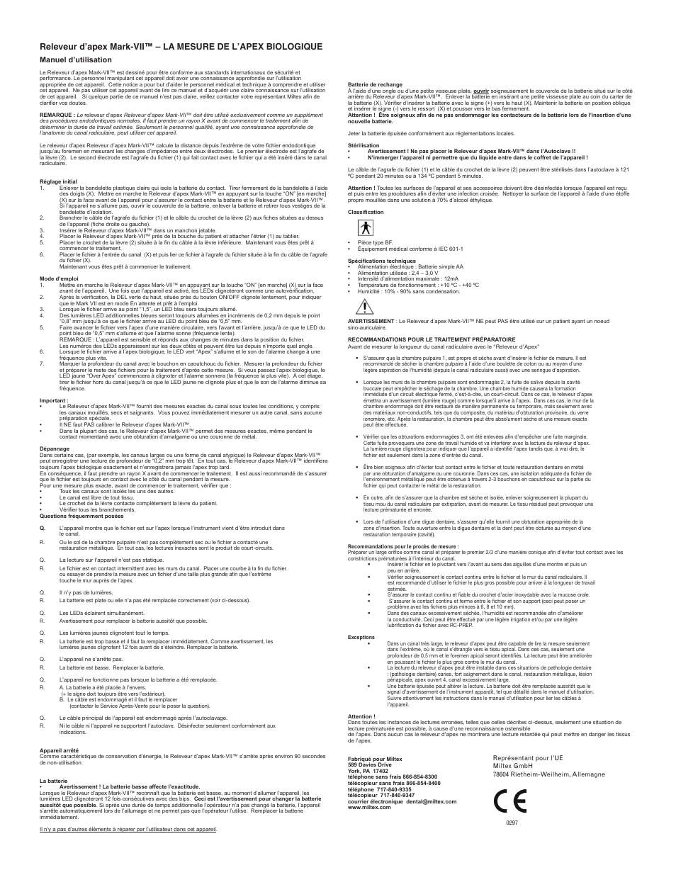 Integra LifeSciences Apex Locator, Mark-VII(TM) User Manual | Page 6 / 6