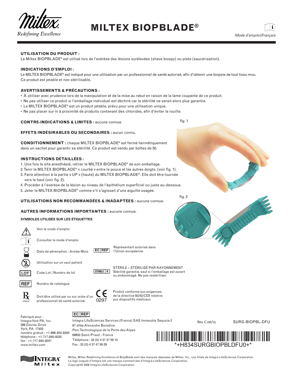 Miltex biopblade | Integra LifeSciences Biopsy Blade, Disposable Miltex Biopblade User Manual | Page 3 / 6
