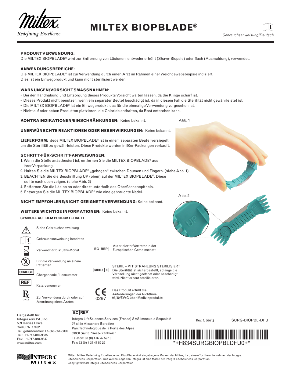 Miltex biopblade | Integra LifeSciences Biopsy Blade, Disposable Miltex Biopblade User Manual | Page 4 / 6