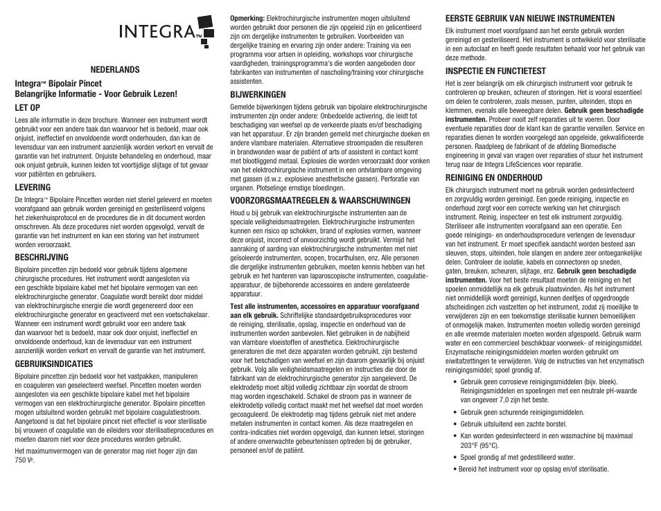 Integra LifeSciences Bipolar Forceps User Manual | Page 11 / 12