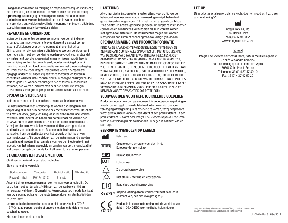 Integra LifeSciences Bipolar Forceps User Manual | Page 12 / 12