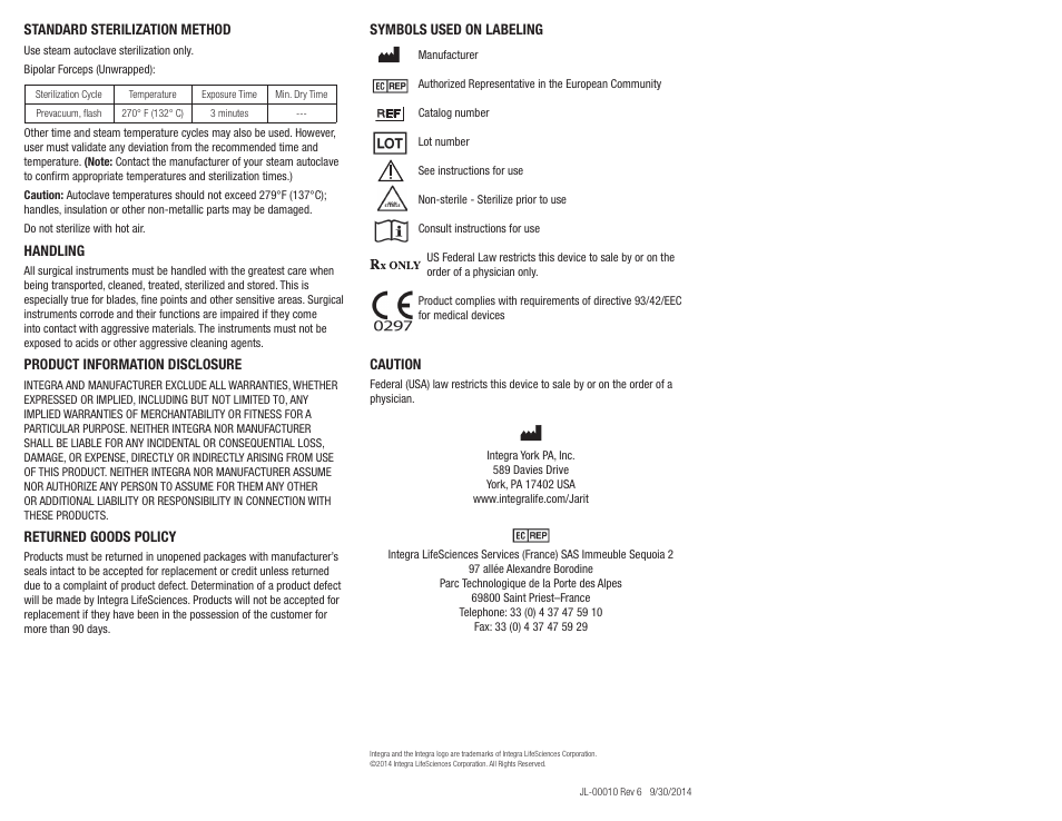Integra LifeSciences Bipolar Forceps User Manual | Page 2 / 12