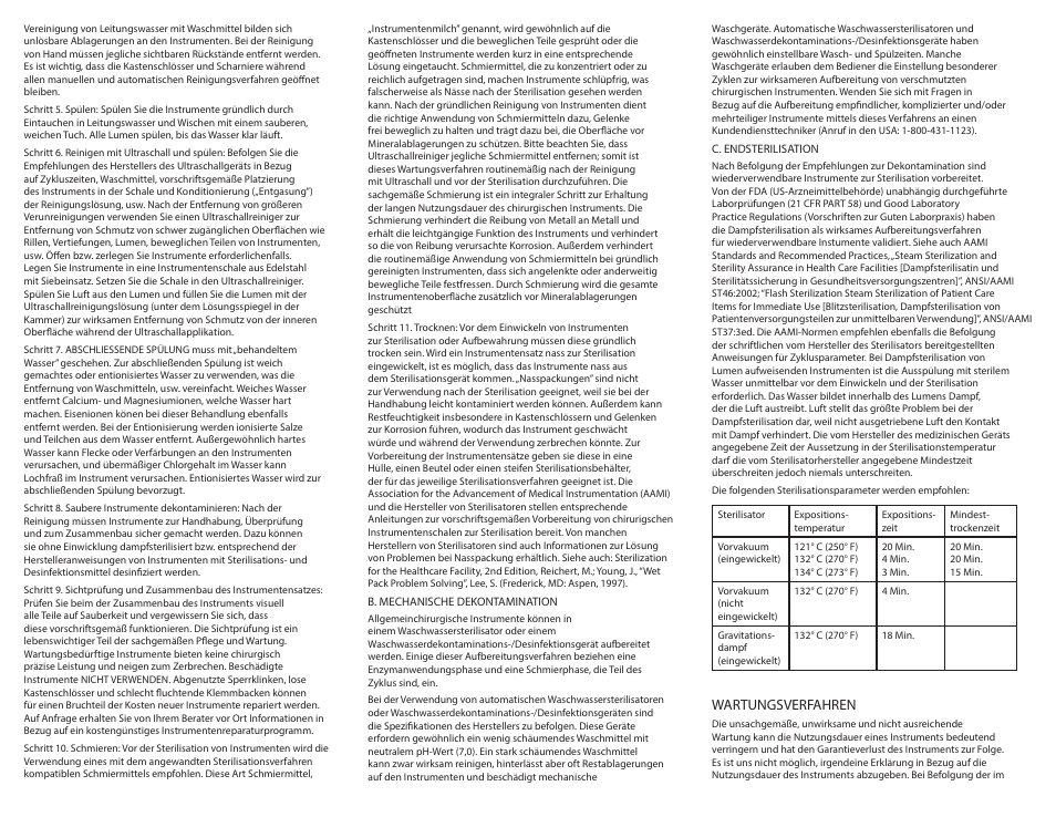 Wartungsverfahren | Integra LifeSciences Care and Handling of Padgett Instruments User Manual | Page 14 / 16