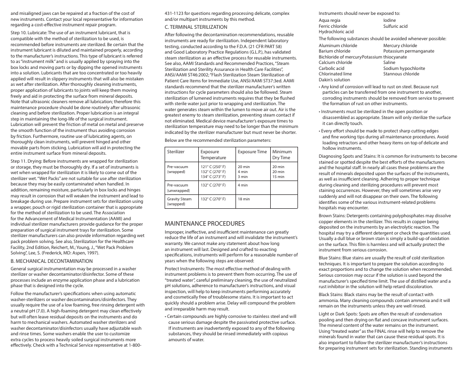 Maintenance procedures | Integra LifeSciences Care and Handling of Padgett Instruments User Manual | Page 2 / 16