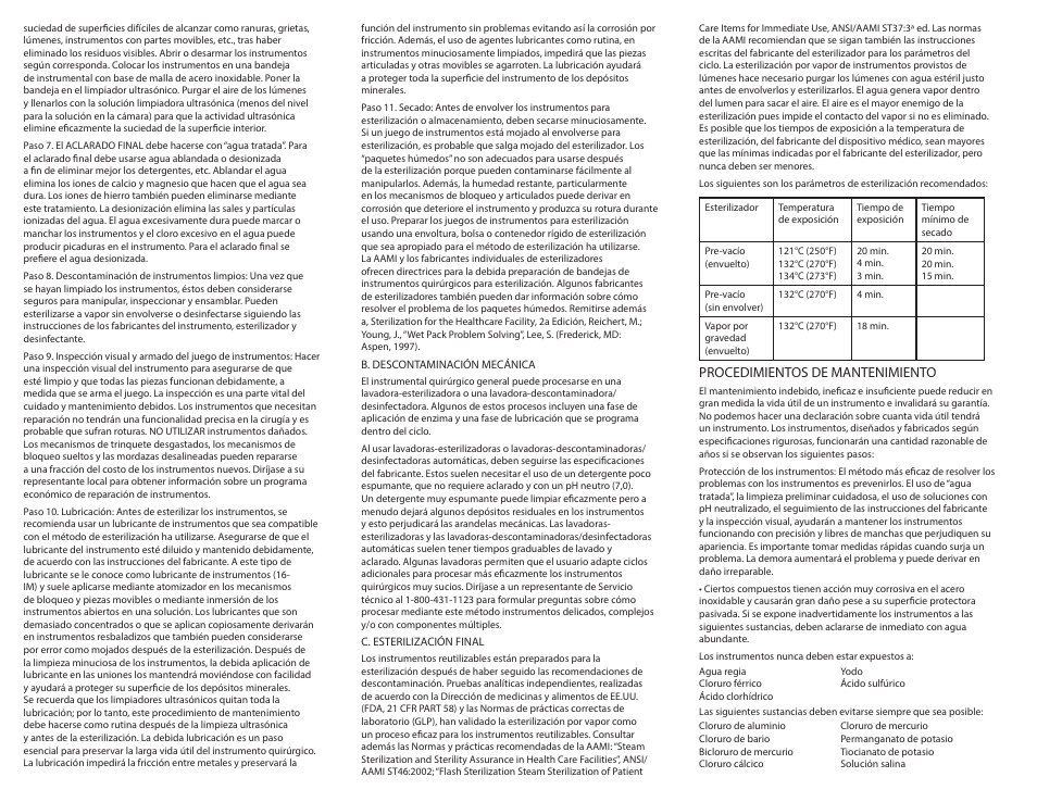 Procedimientos de mantenimiento | Integra LifeSciences Care and Handling of Padgett Instruments User Manual | Page 5 / 16