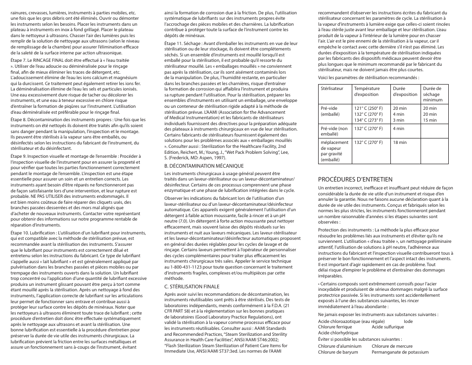Procédures d’entretien | Integra LifeSciences Care and Handling of Padgett Instruments User Manual | Page 8 / 16