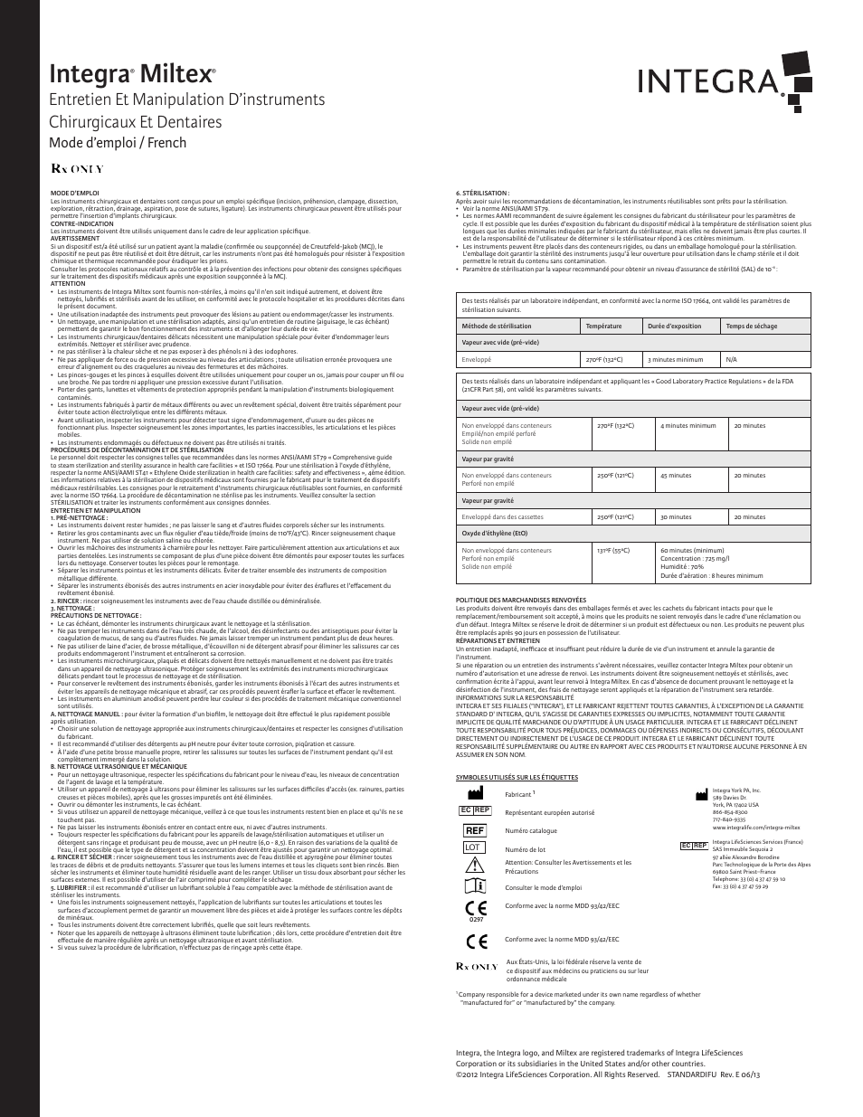 Integra, Miltex, Mode d’emploi / french | Integra LifeSciences Care and Handling of Surgical and Dental Instruments User Manual | Page 3 / 6