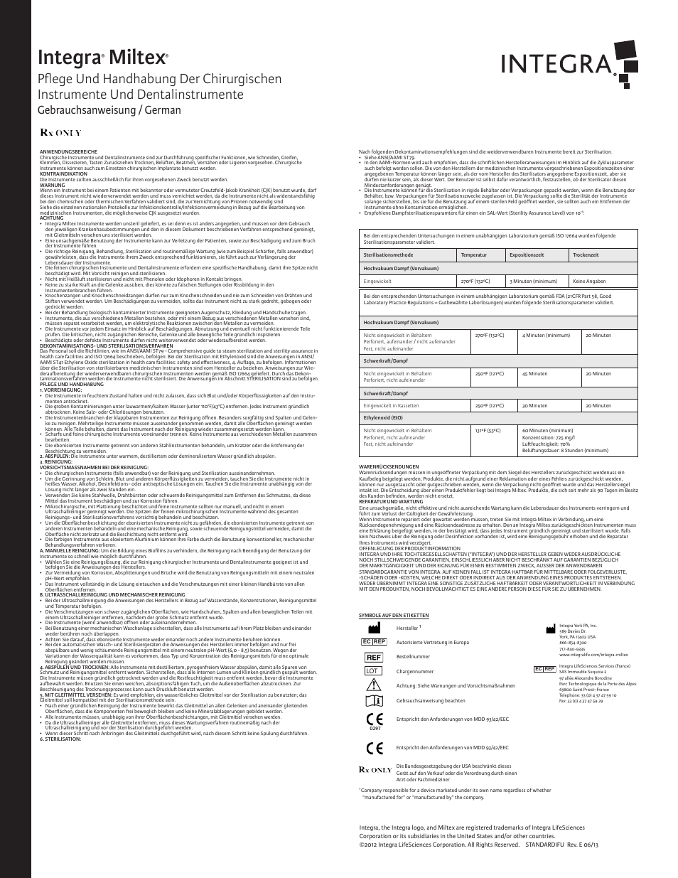 Integra, Miltex, Gebrauchsanweisung / german | Integra LifeSciences Care and Handling of Surgical and Dental Instruments User Manual | Page 4 / 6