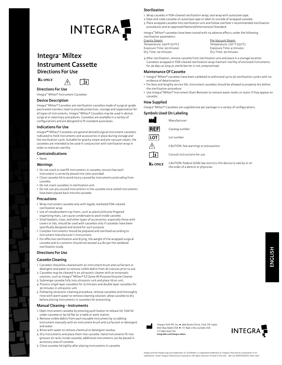 Integra LifeSciences Cassettes User Manual | 6 pages