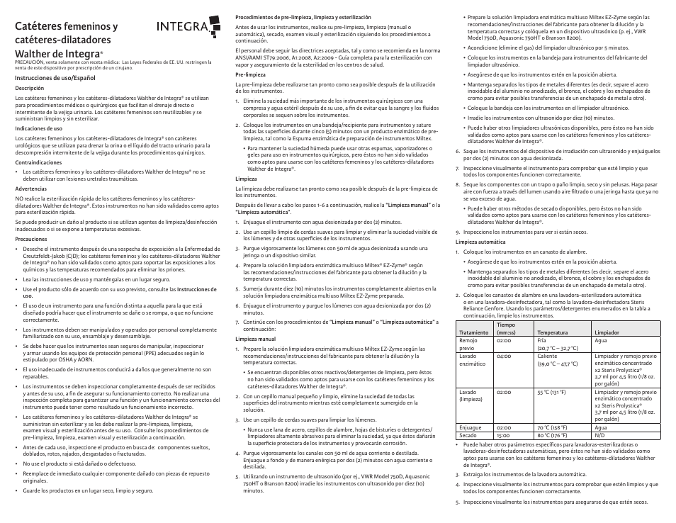 Catéteres, Integra, Femeninos y catéteres-dilatadores walther de | Integra LifeSciences Catheters, Female and Catheter-Dilators, Walther User Manual | Page 3 / 12
