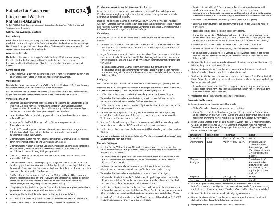 Katheter für frauen von integra, Und walther katheter-dilatoren | Integra LifeSciences Catheters, Female and Catheter-Dilators, Walther User Manual | Page 7 / 12