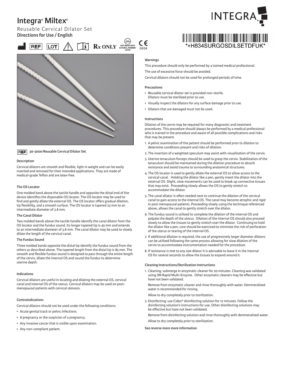Integra LifeSciences Cervical Dilator Set, Reusable User Manual | 12 pages