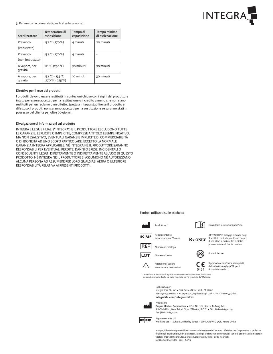 Integra LifeSciences Cervical Dilator Set, Reusable User Manual | Page 10 / 12