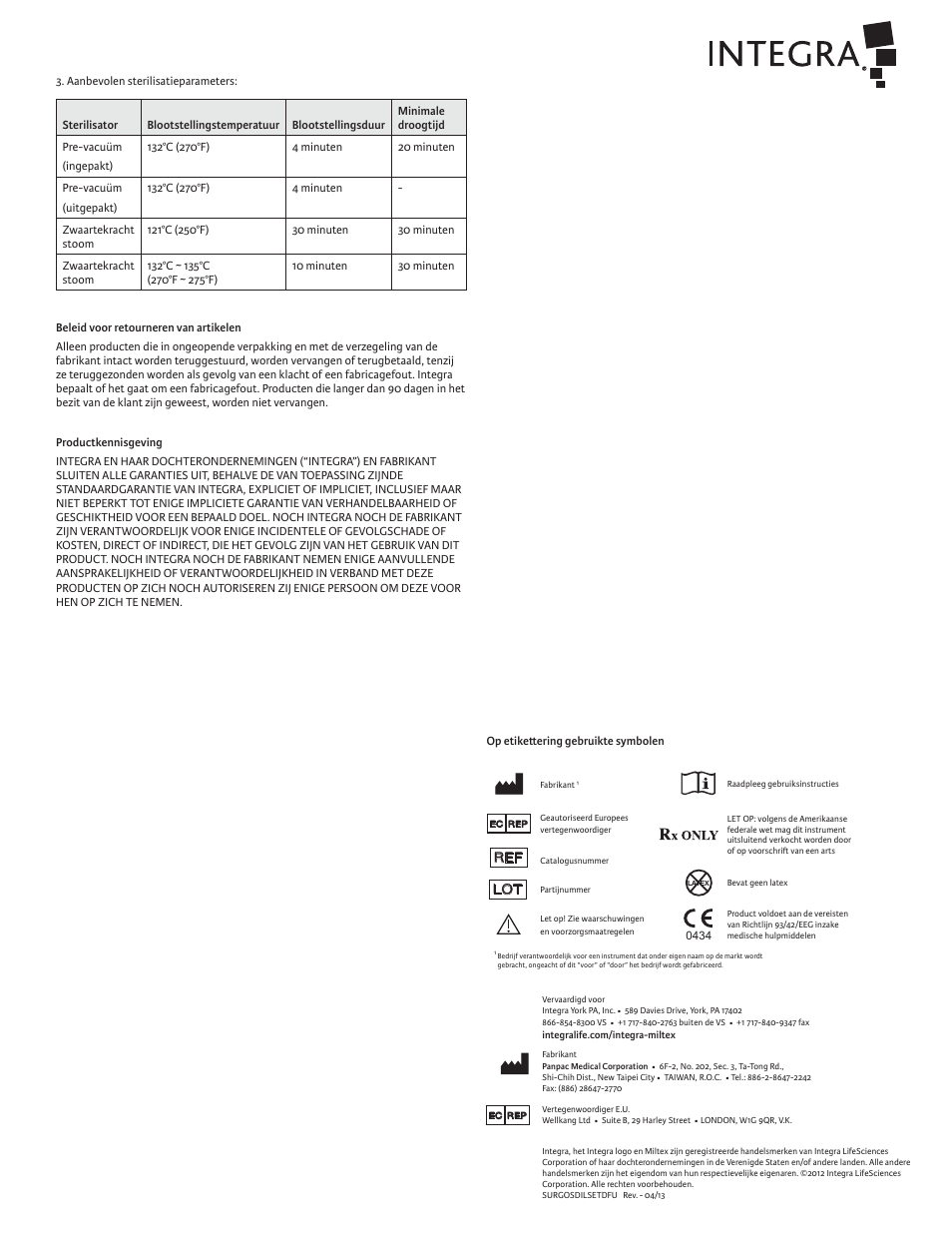 Integra LifeSciences Cervical Dilator Set, Reusable User Manual | Page 12 / 12