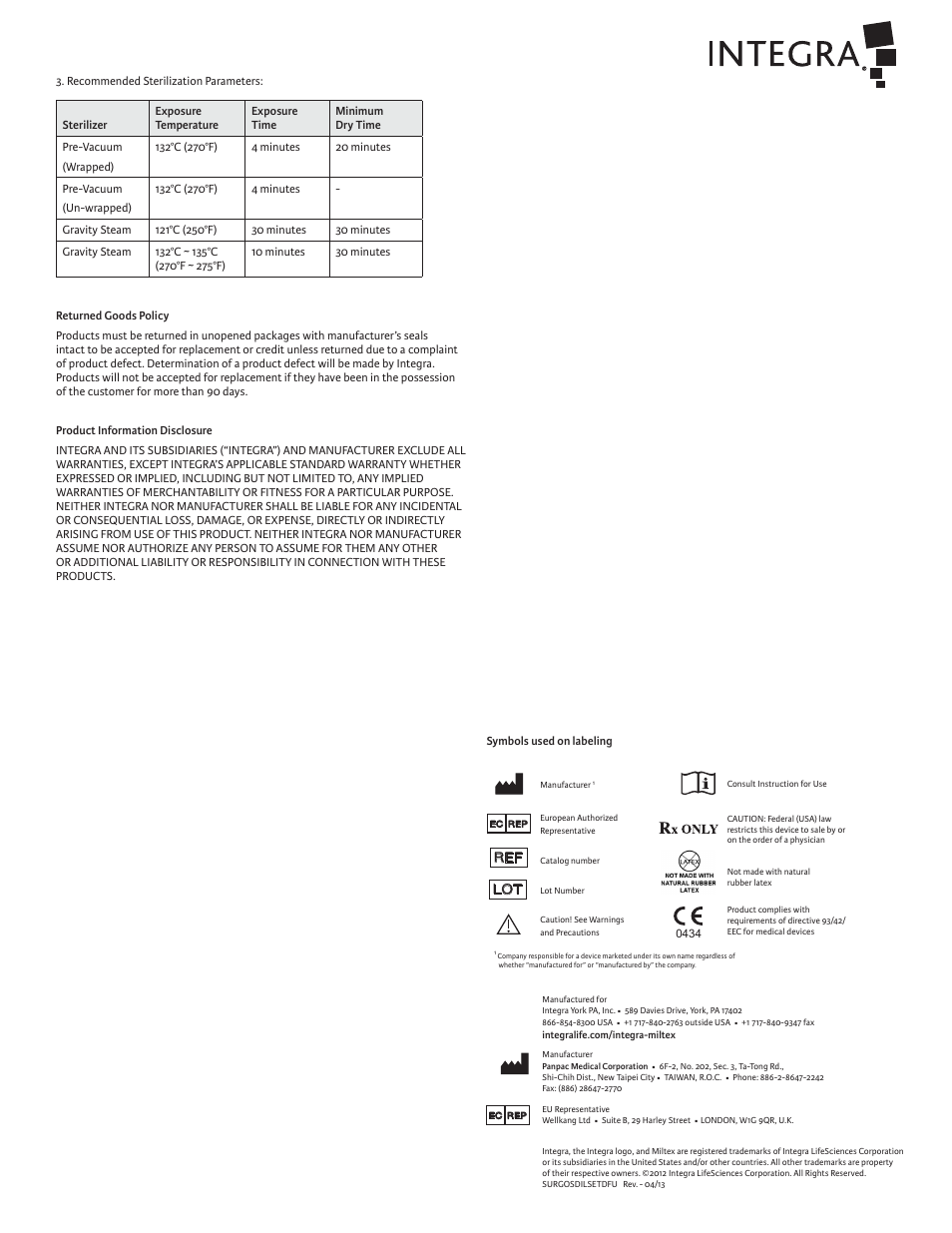 Integra LifeSciences Cervical Dilator Set, Reusable User Manual | Page 2 / 12