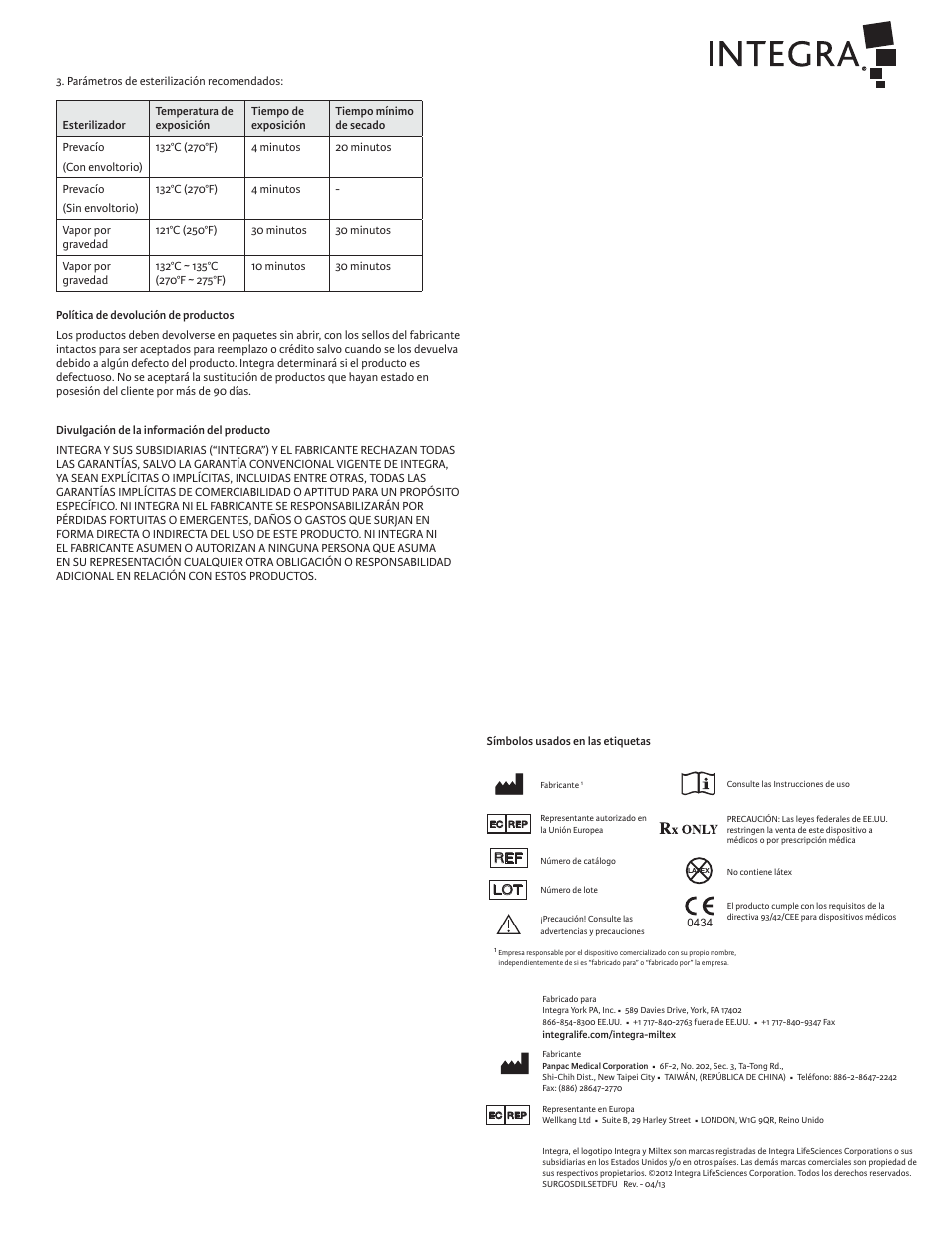 Integra LifeSciences Cervical Dilator Set, Reusable User Manual | Page 4 / 12