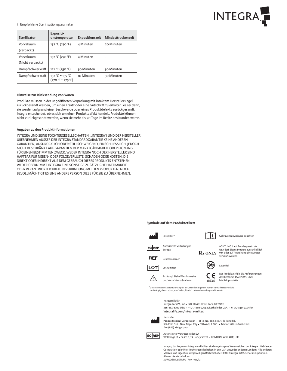 Integra LifeSciences Cervical Dilator Set, Reusable User Manual | Page 8 / 12