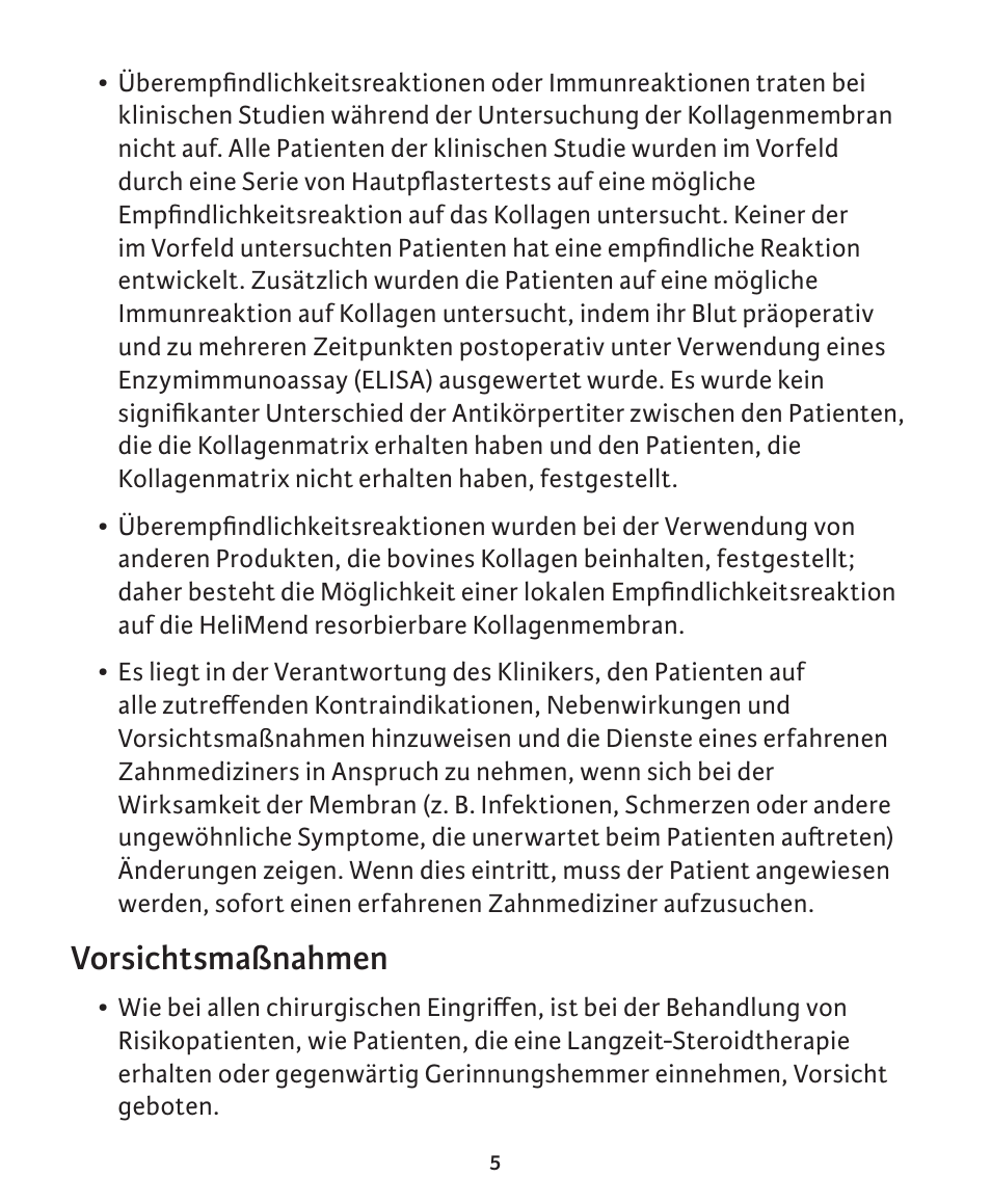 Vorsichtsmaßnahmen | Integra LifeSciences Collagen Membrane, HeliMend  User Manual | Page 37 / 65