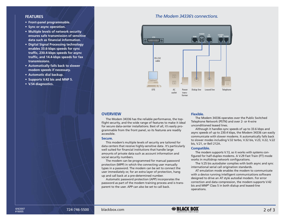 2 of 3, Features, Overview | Black Box 34336 User Manual | Page 2 / 3