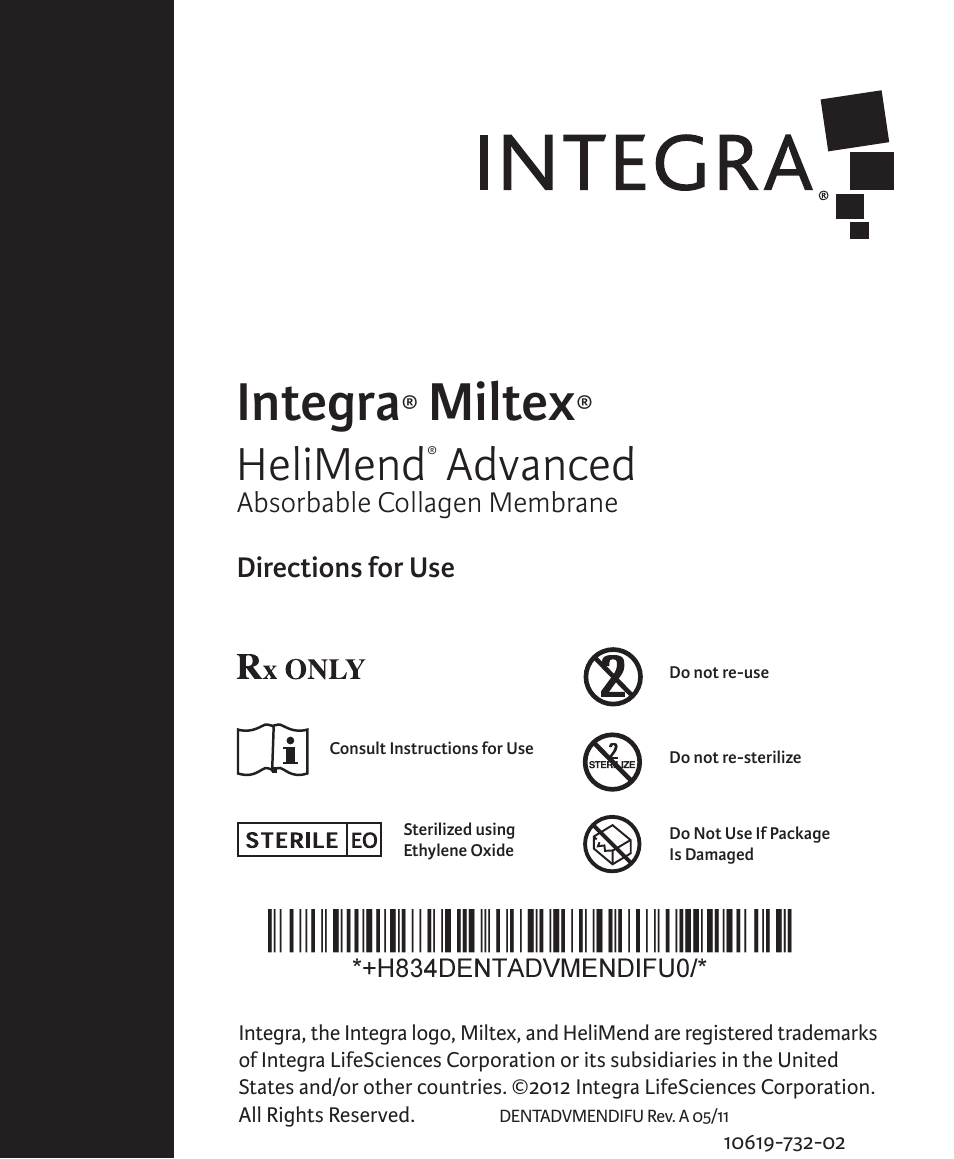 Integra LifeSciences Collagen Membrane, HeliMend Advanced  User Manual | 65 pages