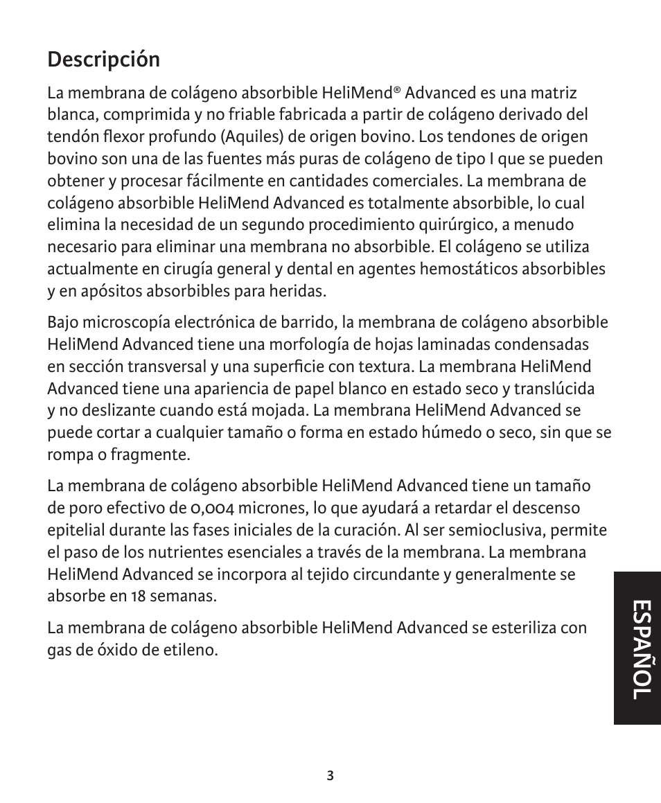 Esp añol | Integra LifeSciences Collagen Membrane, HeliMend Advanced  User Manual | Page 13 / 65