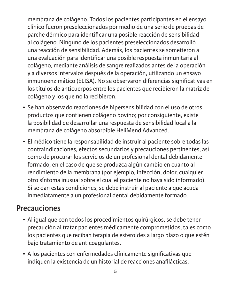 Precauciones | Integra LifeSciences Collagen Membrane, HeliMend Advanced  User Manual | Page 15 / 65