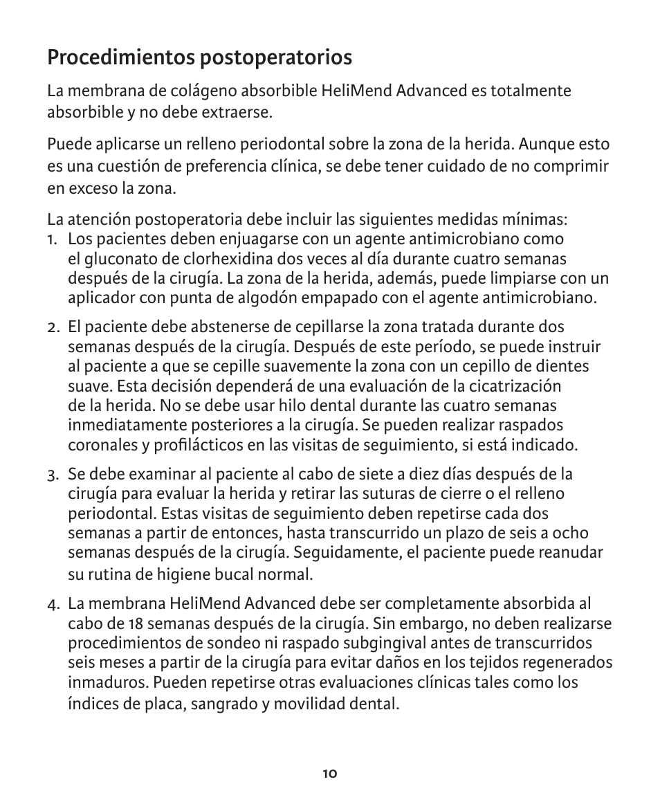 Procedimientos postoperatorios | Integra LifeSciences Collagen Membrane, HeliMend Advanced  User Manual | Page 20 / 65