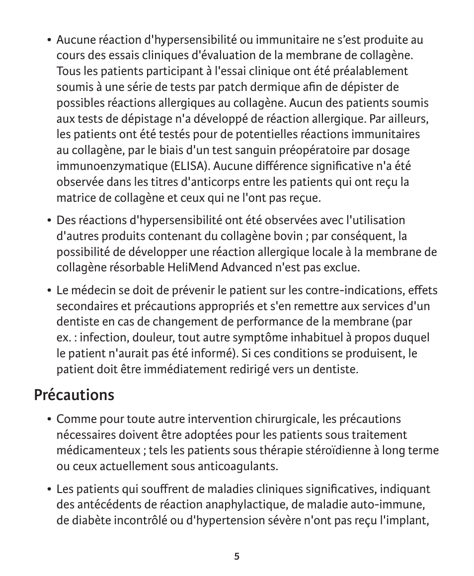 Précautions | Integra LifeSciences Collagen Membrane, HeliMend Advanced  User Manual | Page 26 / 65