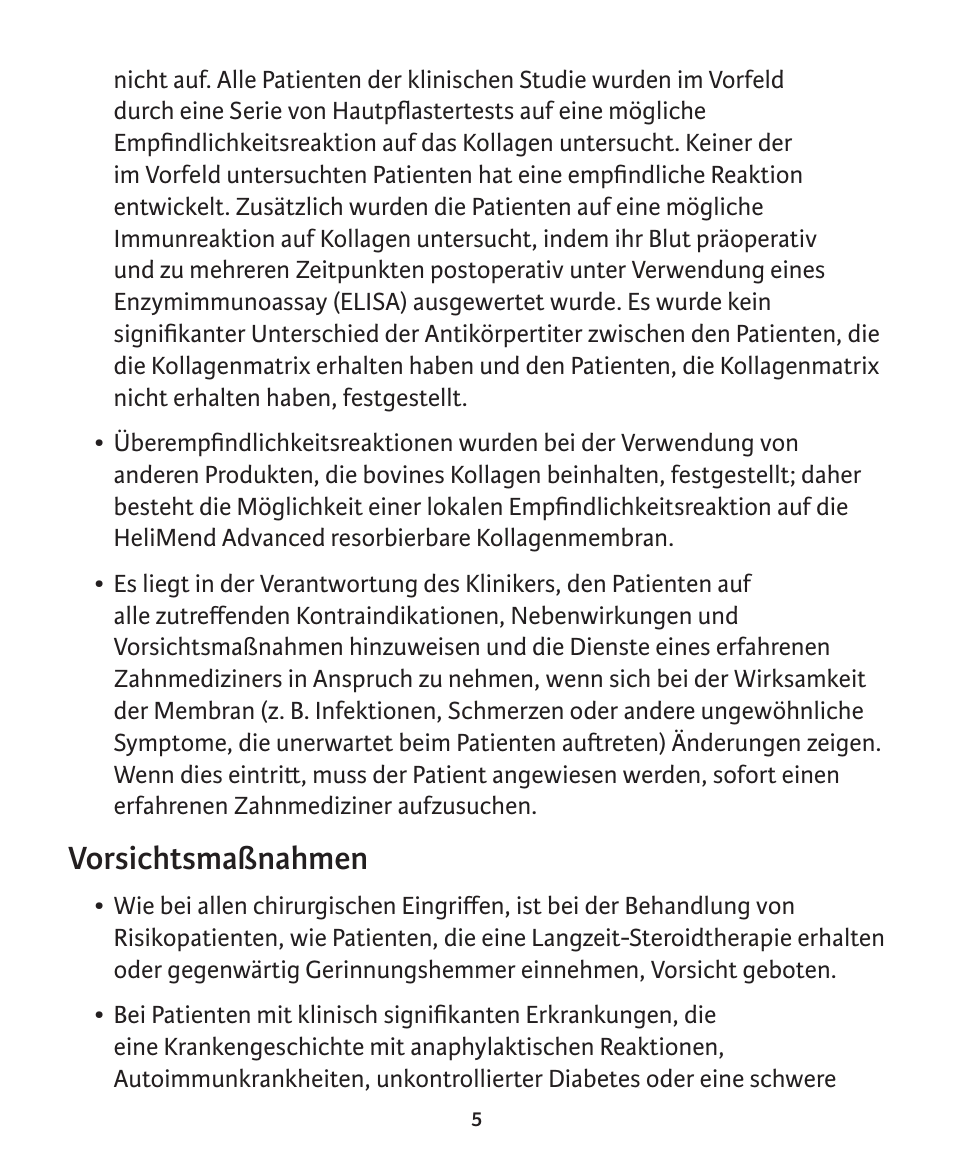 Vorsichtsmaßnahmen | Integra LifeSciences Collagen Membrane, HeliMend Advanced  User Manual | Page 37 / 65