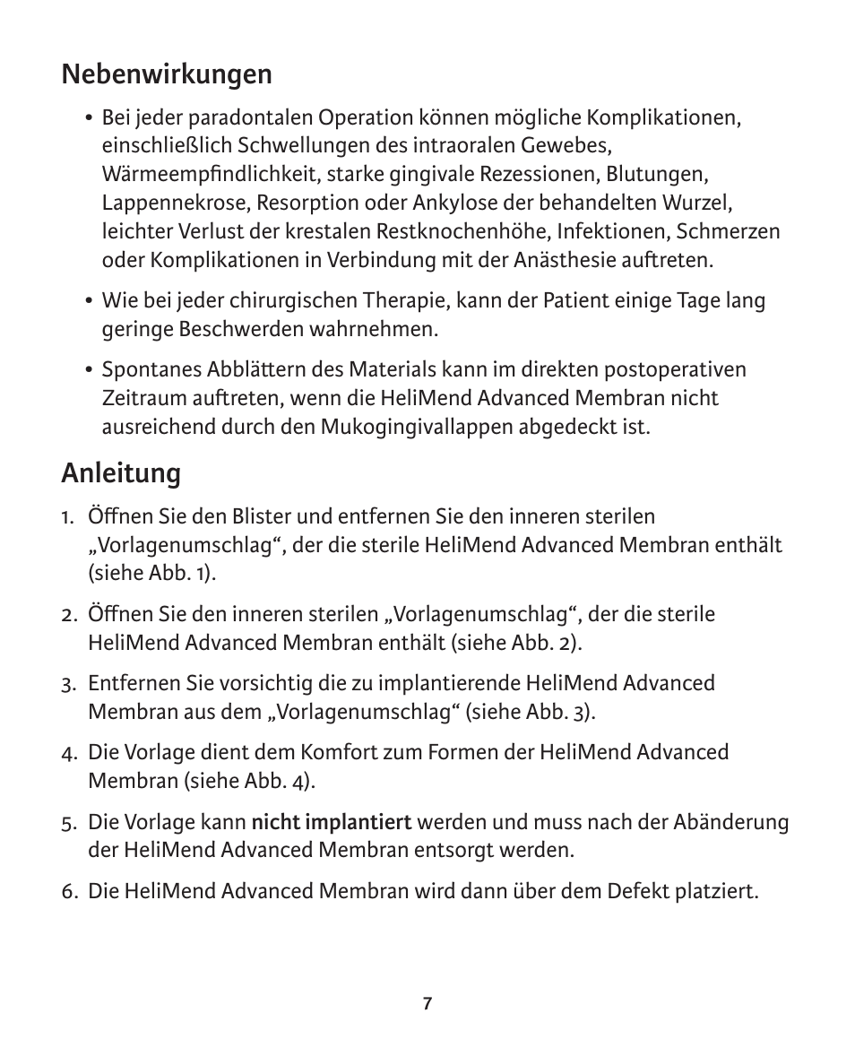 Nebenwirkungen, Anleitung | Integra LifeSciences Collagen Membrane, HeliMend Advanced  User Manual | Page 39 / 65