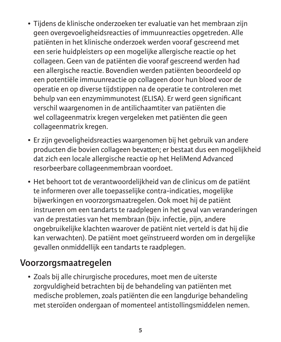 Voorzorgsmaatregelen | Integra LifeSciences Collagen Membrane, HeliMend Advanced  User Manual | Page 59 / 65