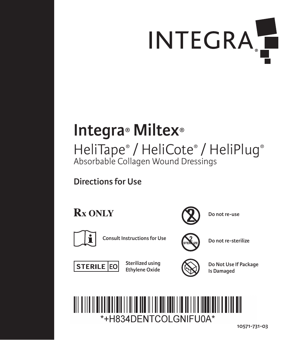 Integra LifeSciences Collagen Wound Dressing, HeliTape, HeliCote, HeliPlug User Manual | 48 pages