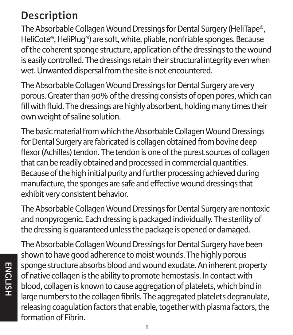 Description | Integra LifeSciences Collagen Wound Dressing, HeliTape, HeliCote, HeliPlug User Manual | Page 2 / 48