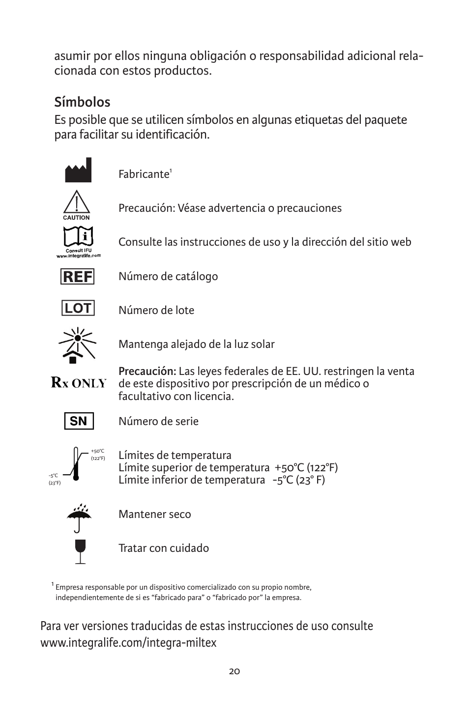 Símbolos | Integra LifeSciences CryoSolutions Cryosurgical Unit User Manual | Page 20 / 60