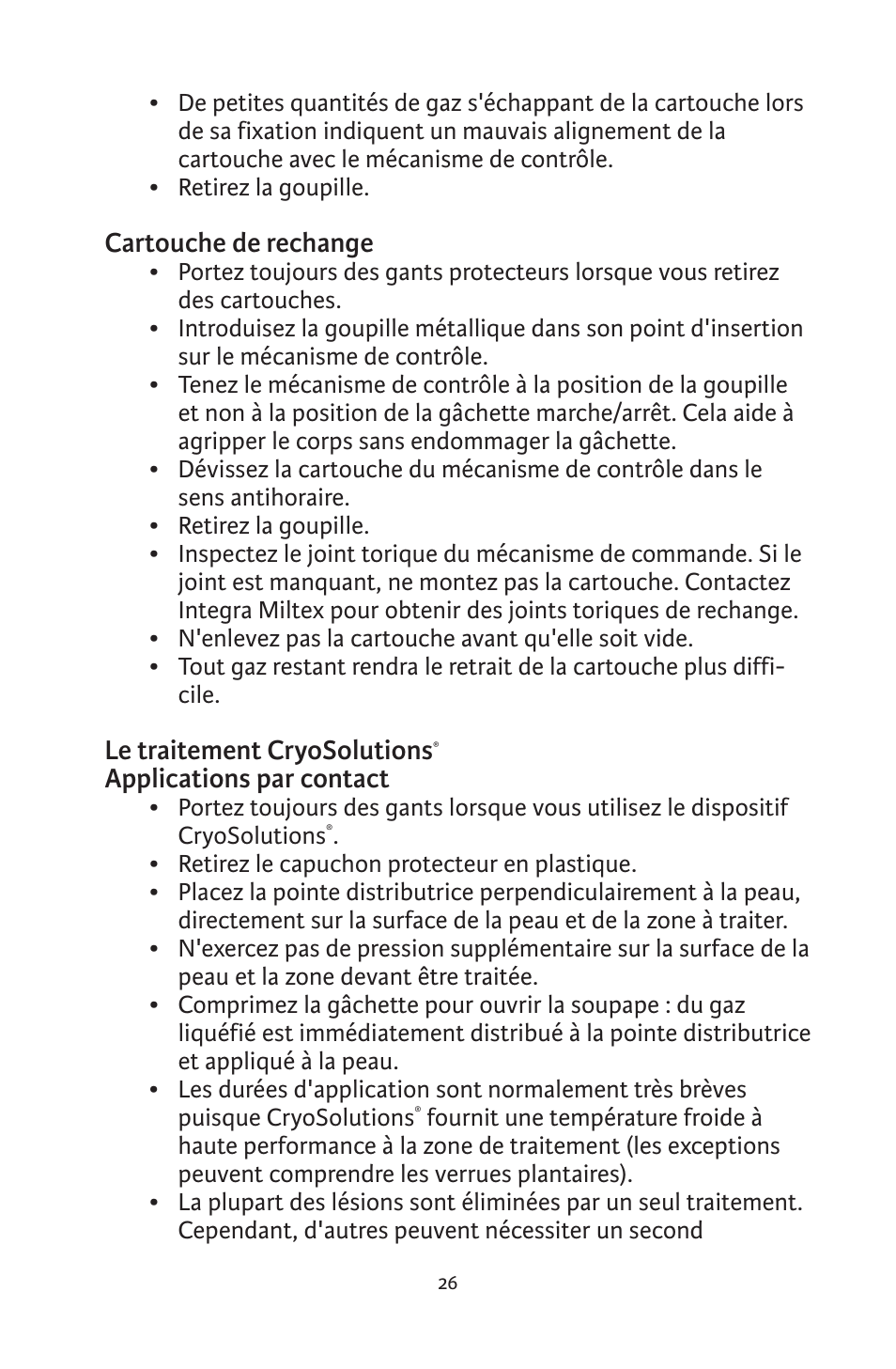 Cartouche de rechange, Le traitement cryosolutions, Applications par contact | Integra LifeSciences CryoSolutions Cryosurgical Unit User Manual | Page 26 / 60