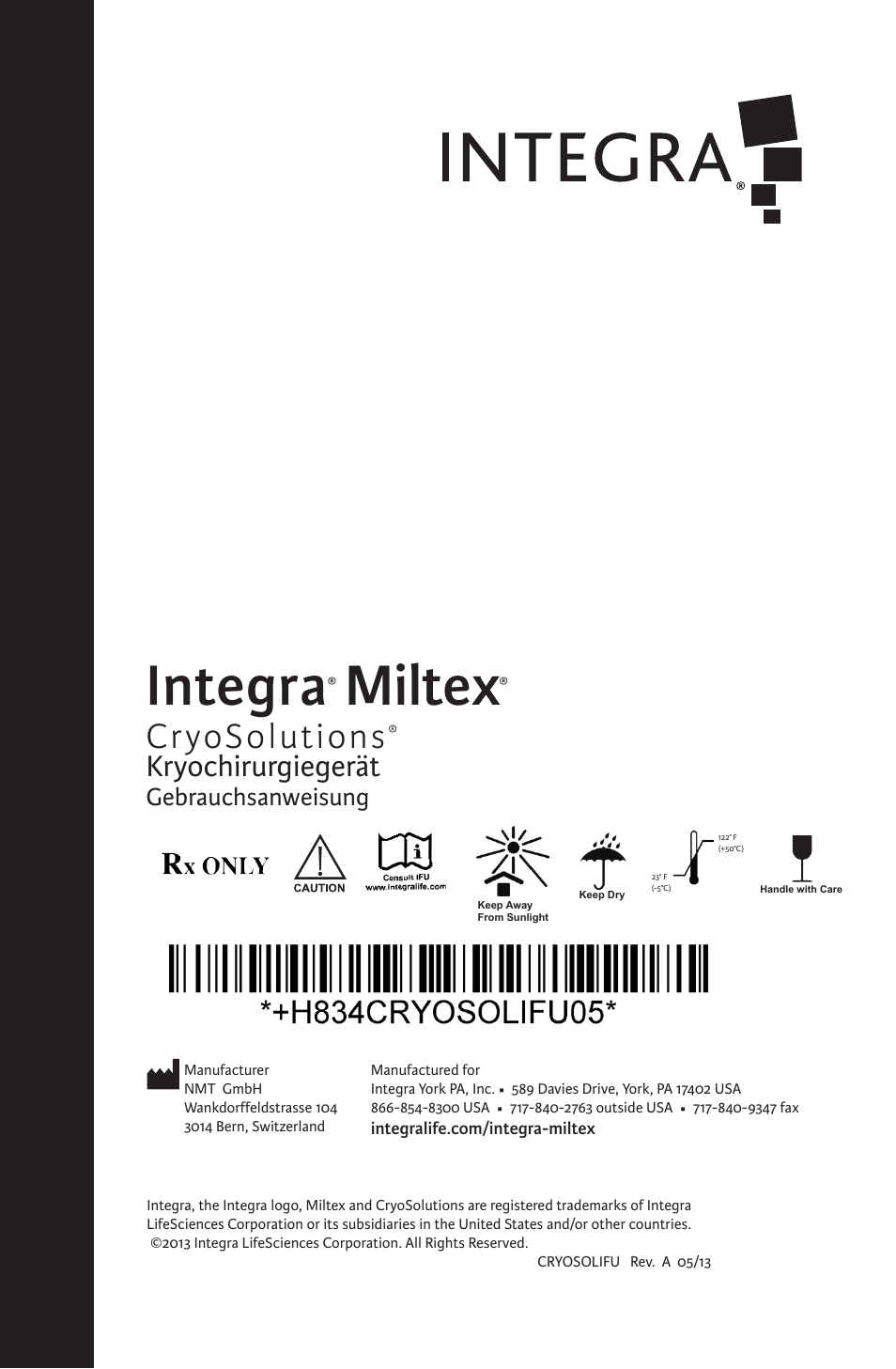 Integra, Miltex, Cryosolutions | Kryochirurgiegerät, Gebrauchsanweisung | Integra LifeSciences CryoSolutions Cryosurgical Unit User Manual | Page 31 / 60
