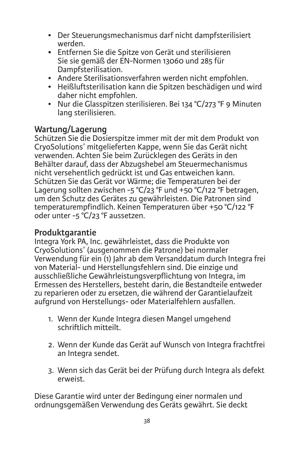 Integra LifeSciences CryoSolutions Cryosurgical Unit User Manual | Page 38 / 60