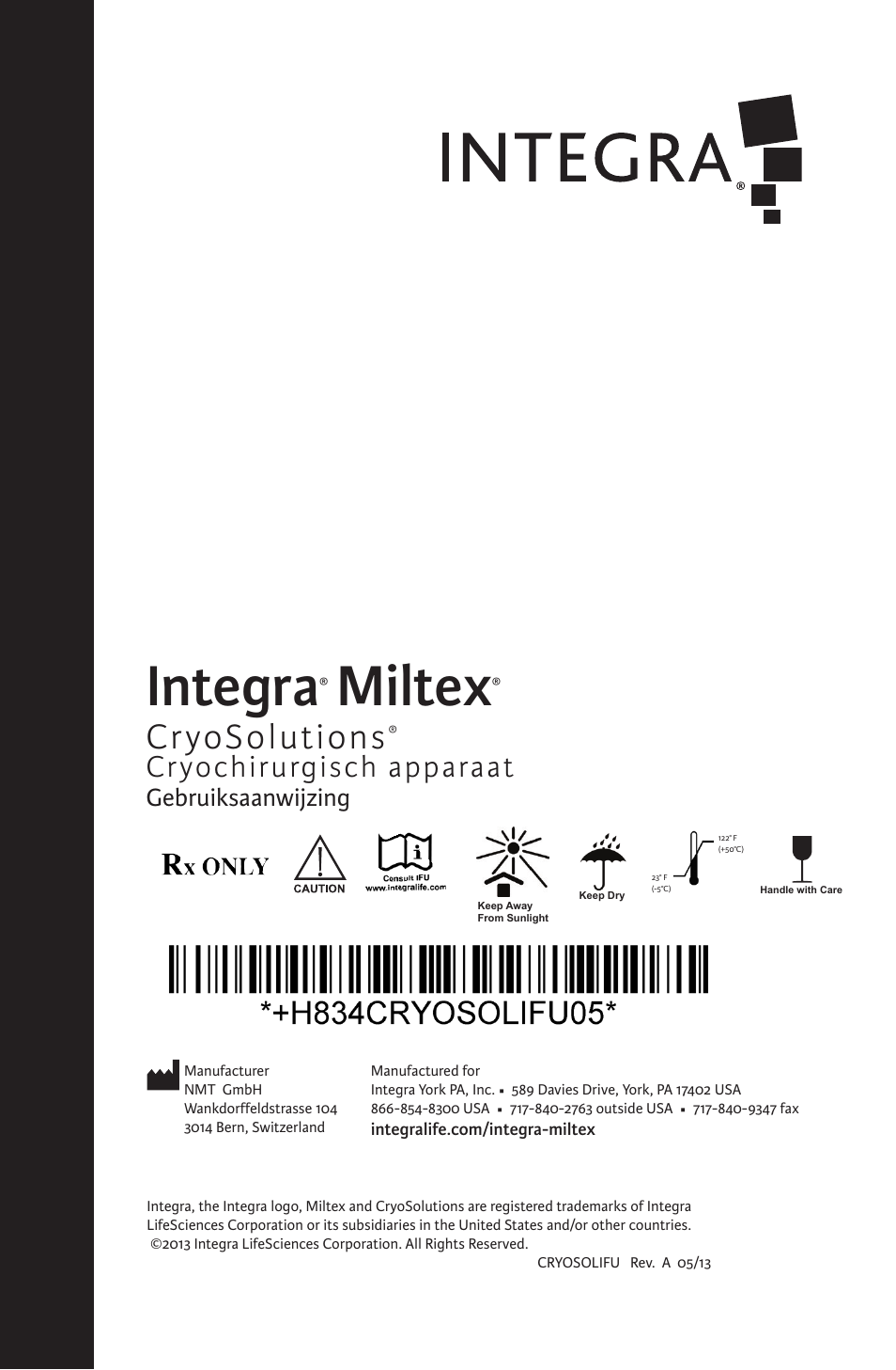 Integra, Miltex, Cryosolutions | Cryochirurgisch apparaat, Gebruiksaanwijzing | Integra LifeSciences CryoSolutions Cryosurgical Unit User Manual | Page 51 / 60