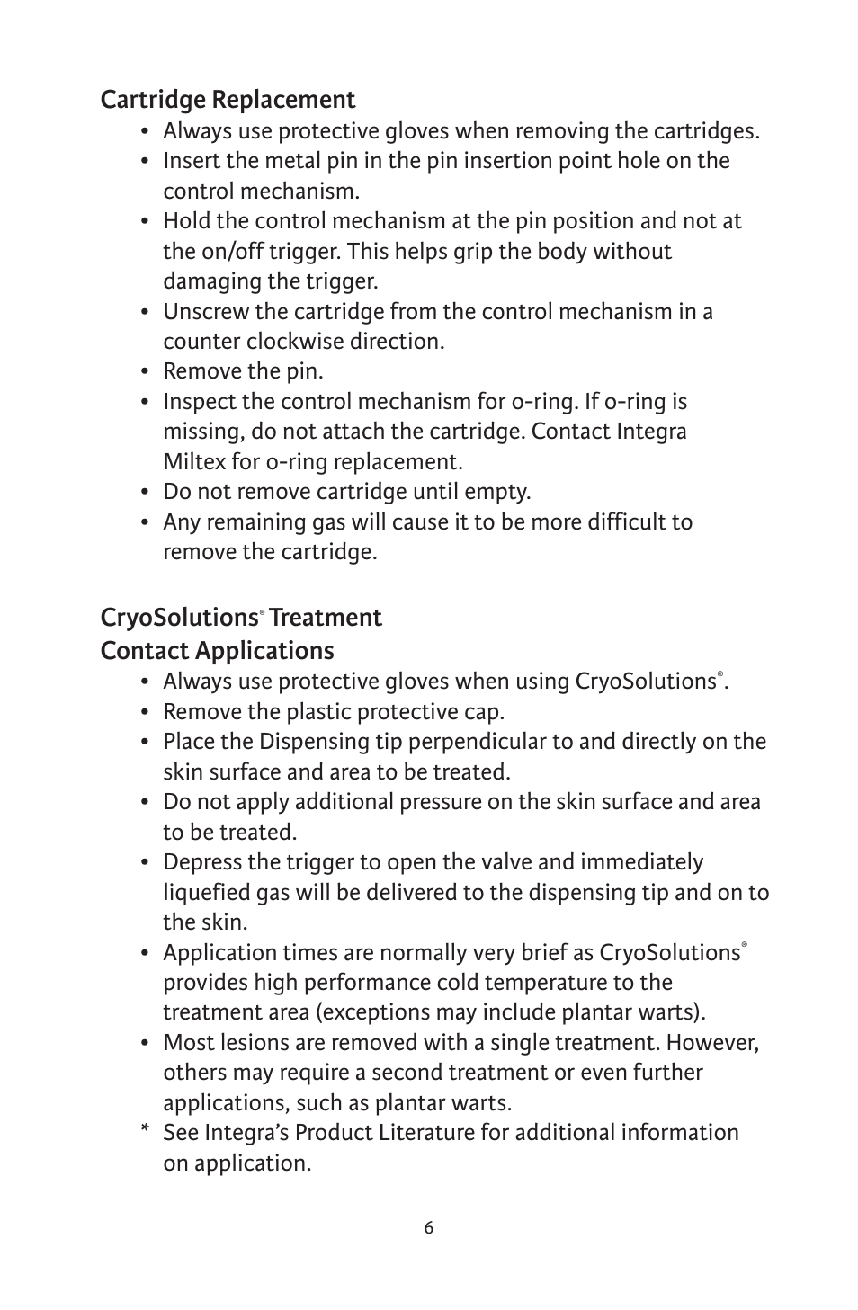 Cartridge replacement, Cryosolutions, Treatment contact applications | Integra LifeSciences CryoSolutions Cryosurgical Unit User Manual | Page 6 / 60